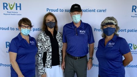 Pictured L to R: RVH President and CEO, Janice Skot, Crystal Classic co-chair, Nancy McCullough, with Steve Blanchet, and Charlotte Wallis, Chair, RVH Board of Directors.