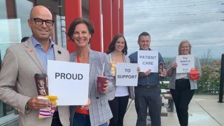 Pictured L to R: Barrie McDonald’s owners/ operators, Jason and Jennifer O’Neill, Andrea Smithyes with Barrie McDonald’s owner/ operator, Trevor McKee, and RVH Foundation CEO, Pamela Ross.