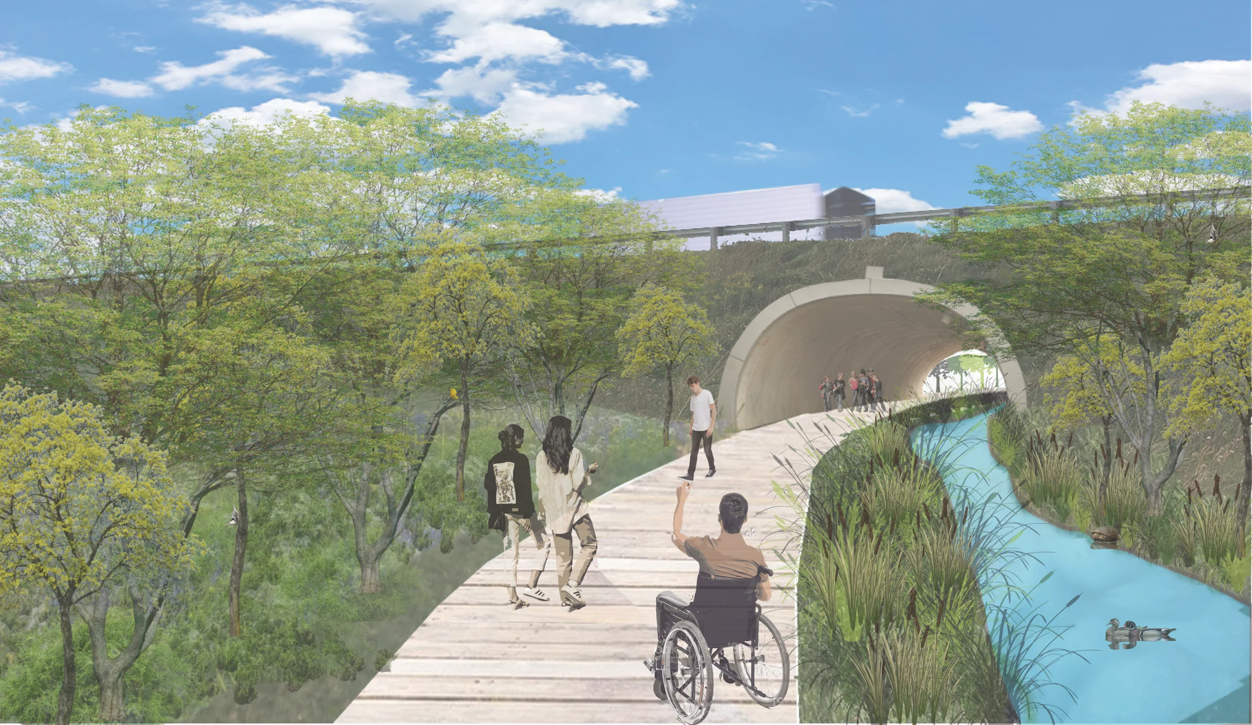 An artist’s rendering shows a tunnel that connects a walking path from the South Campus to Innisfil’s wellness trail system.